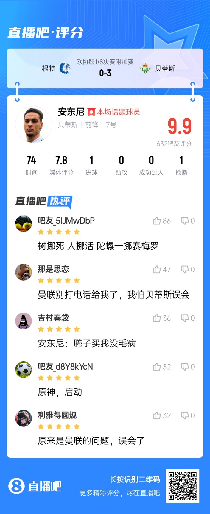  安東尼兜射圓規(guī)畫?。“捎言u(píng)分9.9：樹(shù)挪死人挪活 陀螺一挪賽梅羅