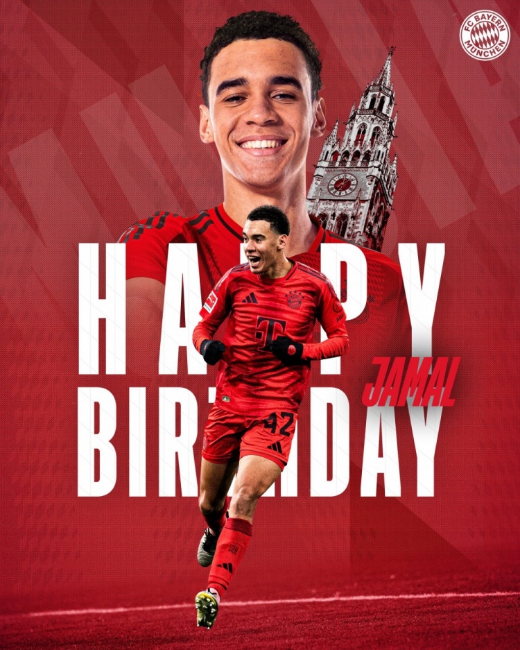  拜仁官方祝穆西亞拉22歲生日快樂，加盟至今出戰(zhàn)196次獲59球38助