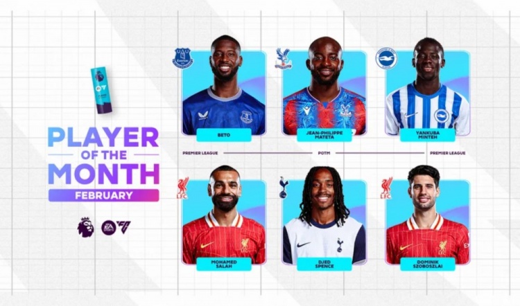  英超2月最佳候選：貝托、馬特塔、明特、薩拉赫、斯賓塞、索博