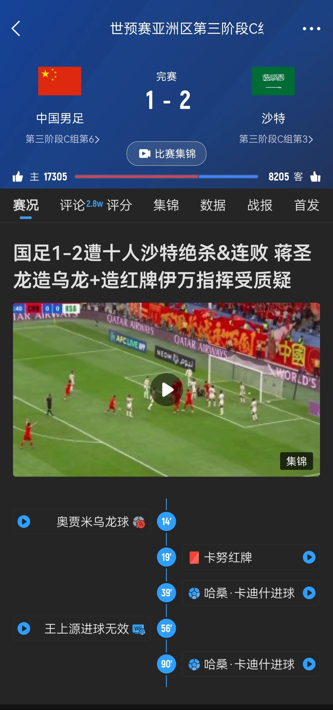  今天什么劇本？首戰(zhàn)沙特也是半場紅牌+蔣光太傷退，最后國足被翻
