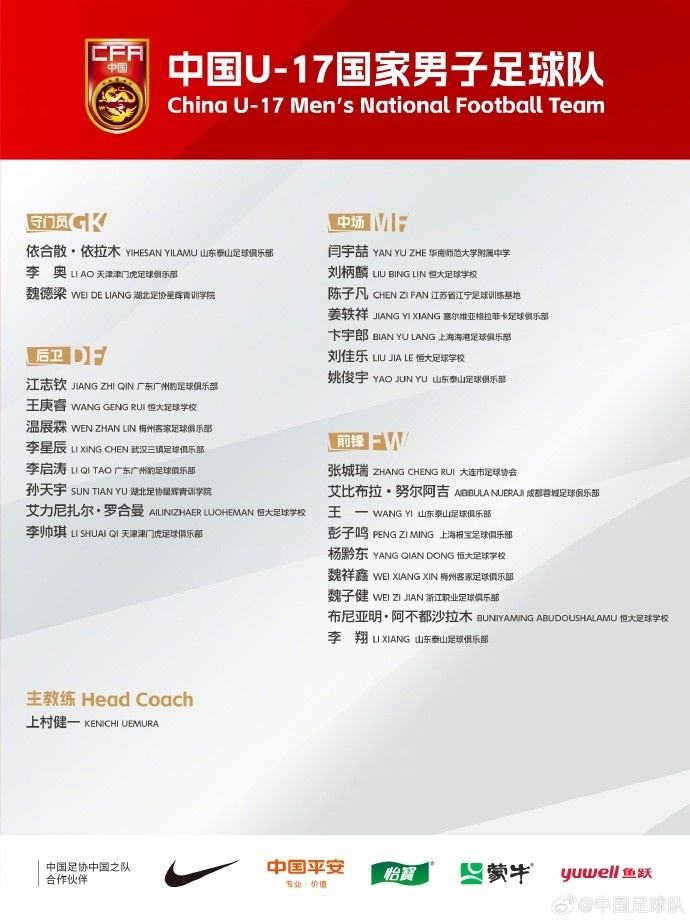  北青體育：U17國(guó)足落選球員彭子鳴、李星辰、陳子凡仍留隊(duì)合練
